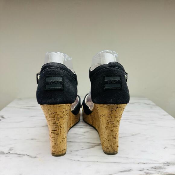 TOMS Clarissa Black Suede Leather Wedge Sandal Women’s Size 8.5 - Picture 5 of 10